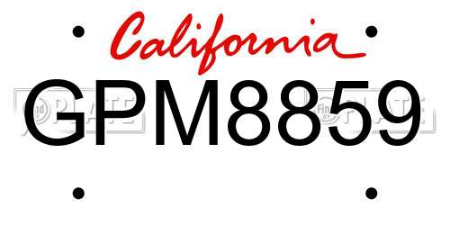 GPM8859 California License Plate