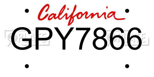GPY7866 California License Plate