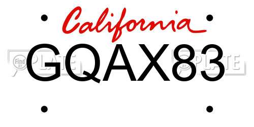 GQAX83 California License Plate