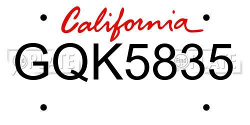 GQK5835 California License Plate