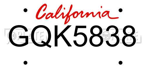 GQK5838 California License Plate