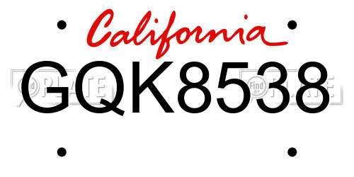 GQK8538 California License Plate