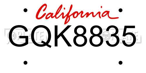 GQK8835 California License Plate