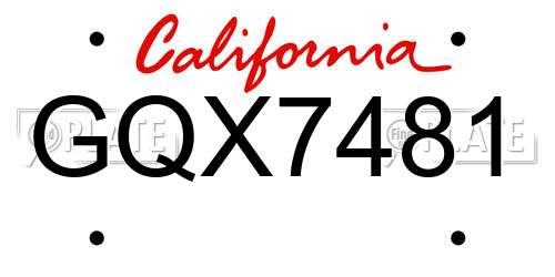 GQX7481 California License Plate