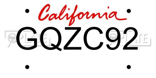 GQZC92 California License Plate