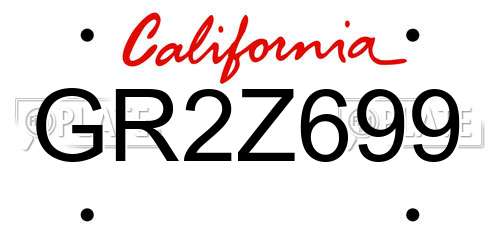 GR2Z699 California License Plate