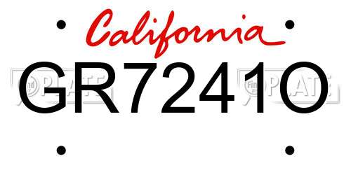 GR7241O California License Plate