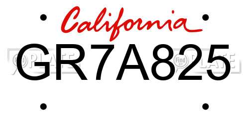 GR7A825 California License Plate