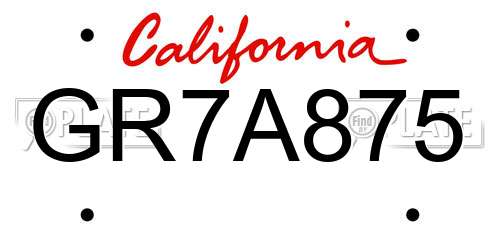 GR7A875 California License Plate
