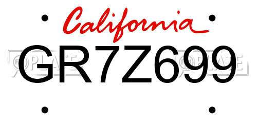 GR7Z699 California License Plate