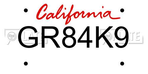 GR84K9 California License Plate