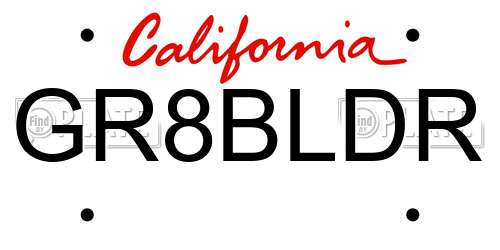 GR8BLDR California License Plate