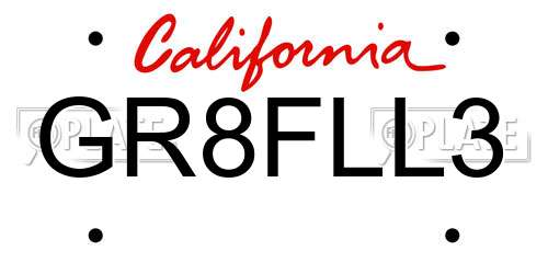 GR8FLL3 California License Plate