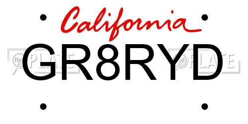 GR8RYD California License Plate