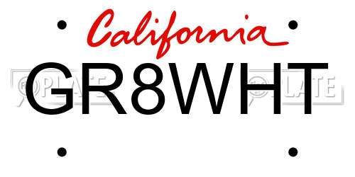 GR8WHT California License Plate