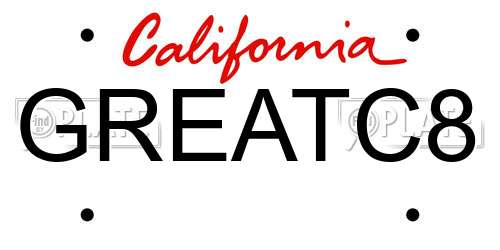 GREATC8 California License Plate