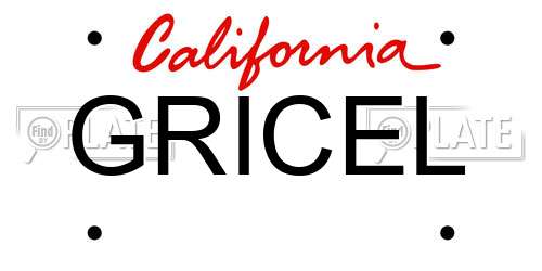 GRICEL California License Plate
