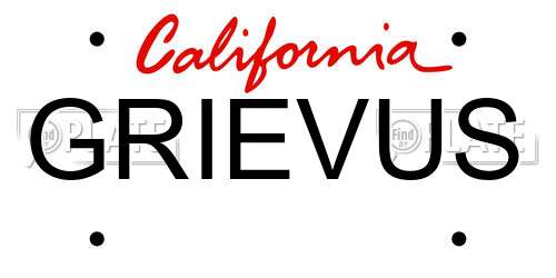GRIEVUS California License Plate