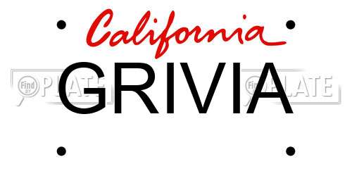 GRIVIA California License Plate