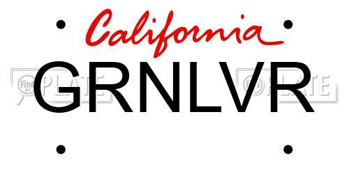 GRNLVR California License Plate