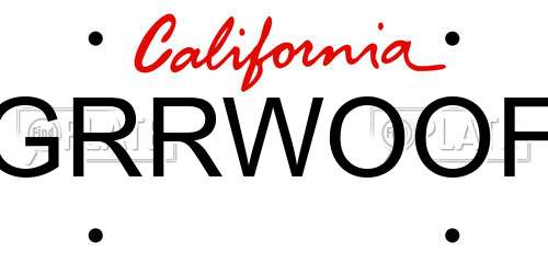 GRRWOOF California License Plate