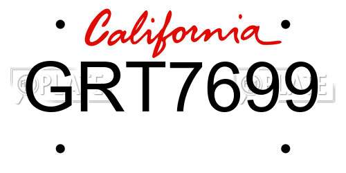 GRT7699 California License Plate