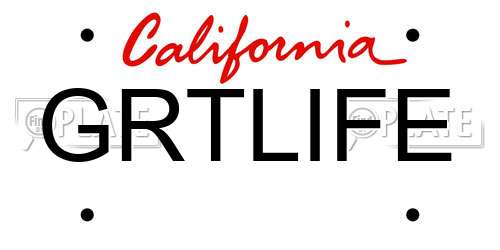 GRTLIFE California License Plate