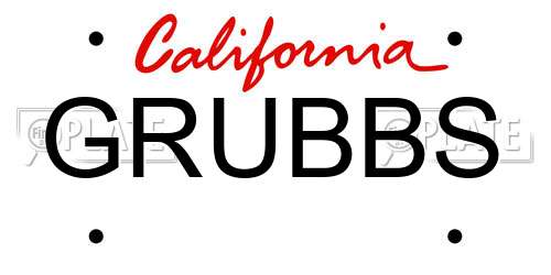 GRUBBS California License Plate