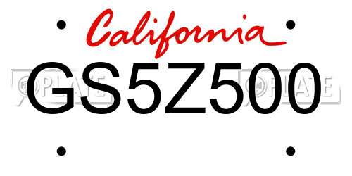 GS5Z500 California License Plate