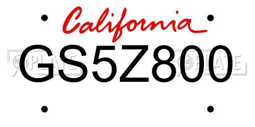 GS5Z800 California License Plate