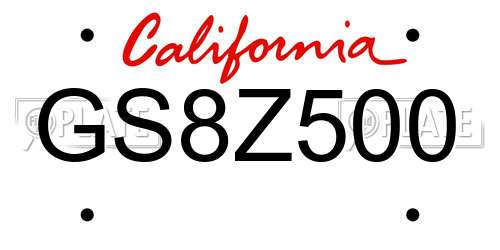 GS8Z500 California License Plate