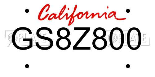 GS8Z800 California License Plate