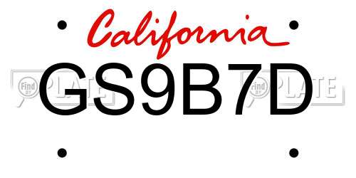 GS9B7D California License Plate