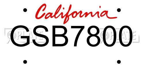 GSB7800 California License Plate