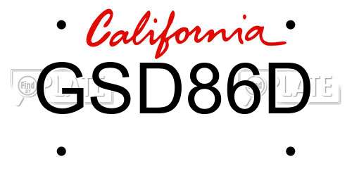 GSD86D California License Plate