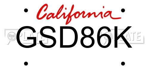GSD86K California License Plate