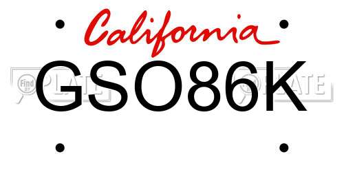 GSO86K California License Plate
