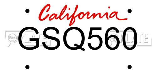 GSQ560 California License Plate