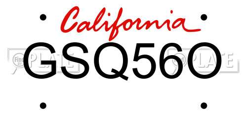 GSQ56O California License Plate