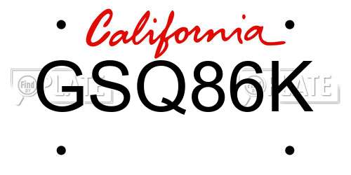 GSQ86K California License Plate