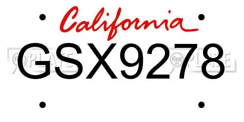GSX9278 California License Plate