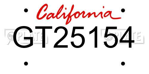 GT25154 California License Plate