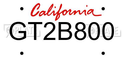 GT2B800 California License Plate