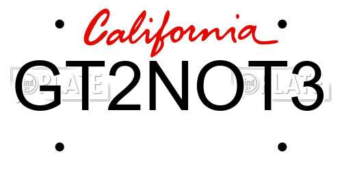 GT2NOT3 California License Plate