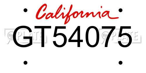 GT54075 California License Plate