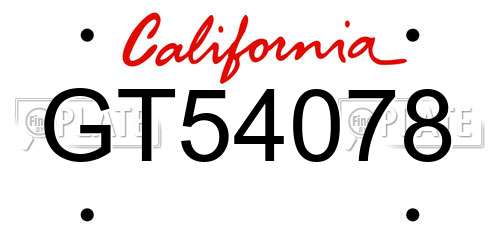 GT54078 California License Plate