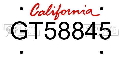 GT58845 California License Plate
