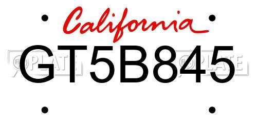GT5B845 California License Plate