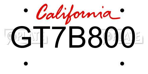 GT7B800 California License Plate