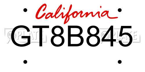 GT8B845 California License Plate